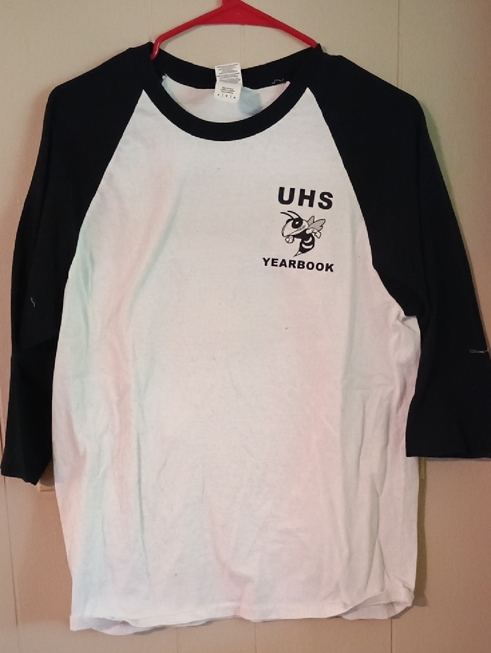 Gildan White and Black Raglan UHS Yearbook Baseball Tee